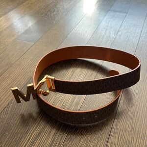 Michael Kors Reversible Brown Belt with Gold MK Buckle